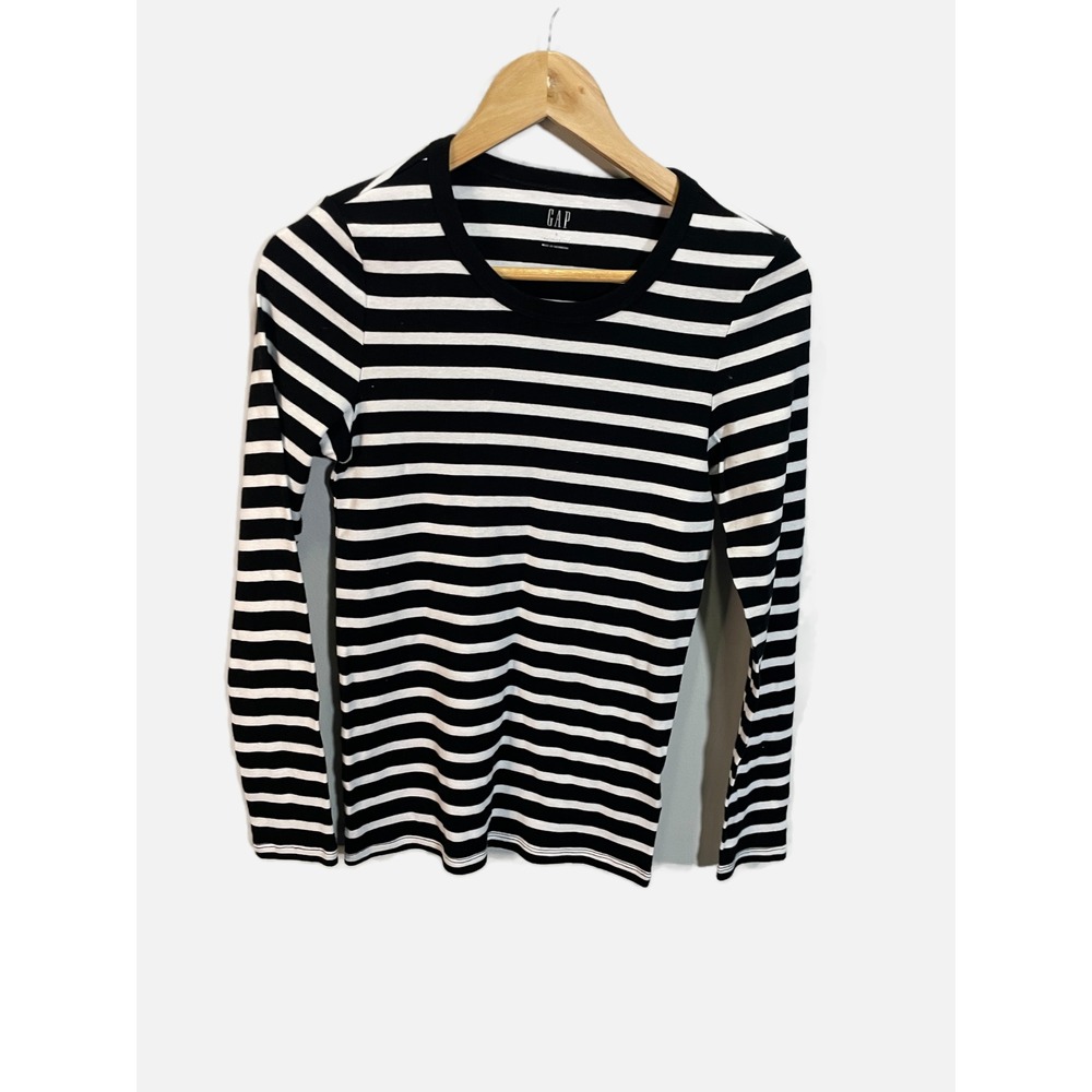 Gap Favorite Tee Women Size S Black White Striped Long Sleeve Crewneck Casual